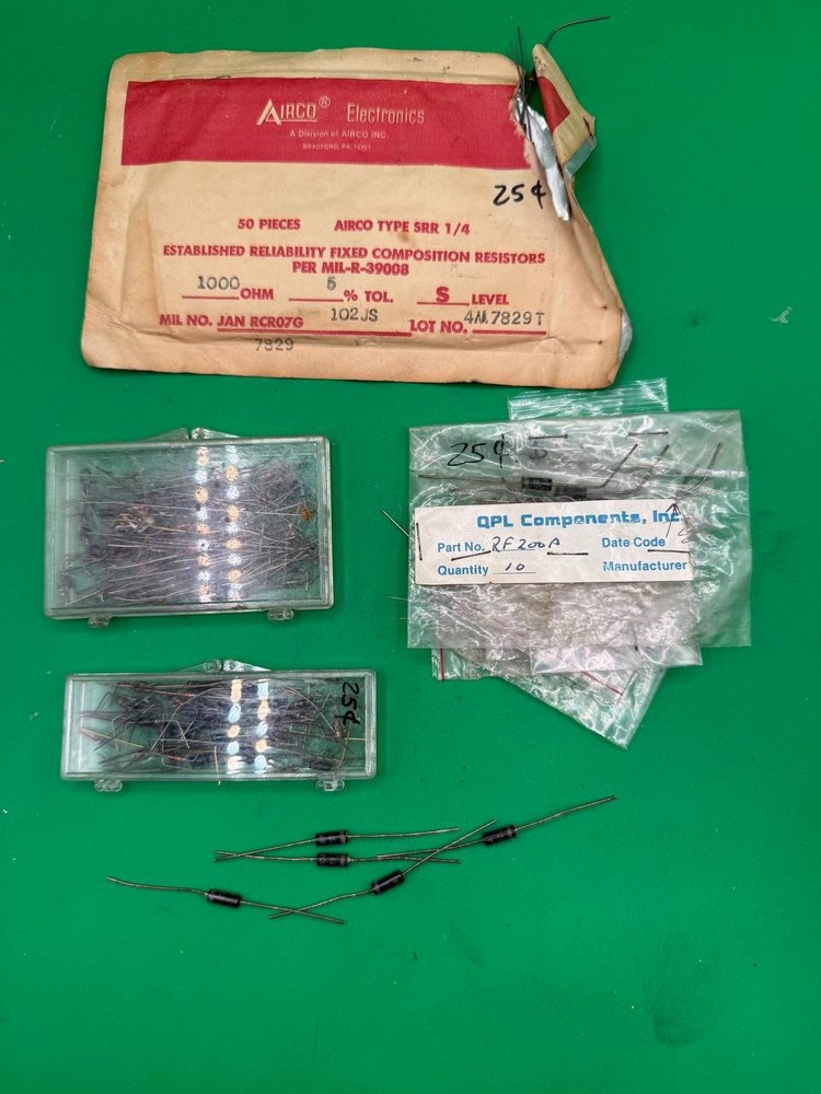 Lot of Vintage Electronic Components Resistors Diodes LEDs Airco RE