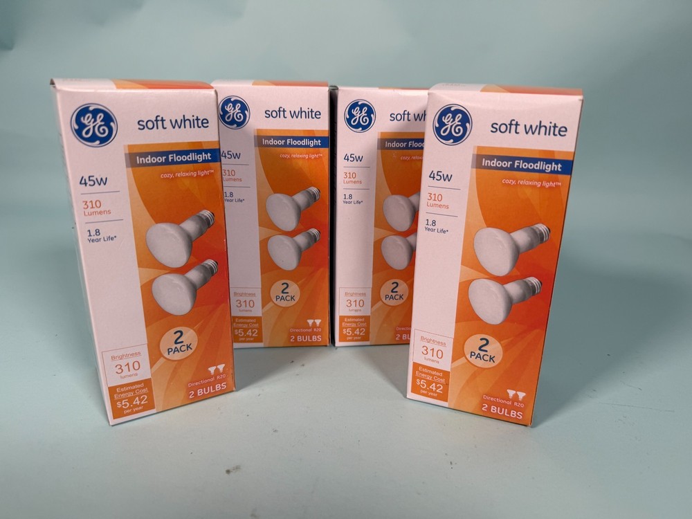 Four Packs 2 ea. 45W GE Soft White Indoor Floodlights 310 Lumens – 8 bulbs
