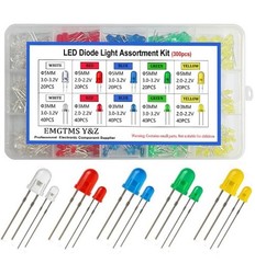 300pcs 3mm 5mm LED Diode Assortment Kit White Red Blue Green Yellow Light