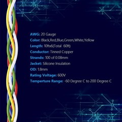 Flexible 20 AWG Silicone Hook-Up Wire – 10ft Spools in 6 Colors with Insulation