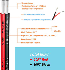 18 Awg Silicone Electrical Wire 2 Conductor Parallel Wire Line 60Ft