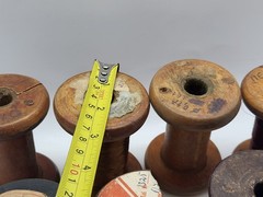 Vintage wooden spools with copper wire, 7 different pieces