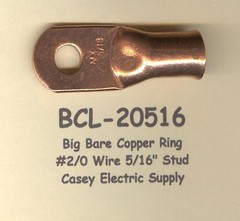 5 Bare Battery COPPER Ring Terminal Connector #2/0 Gauge Wire 5/16″ Stud MOLEX