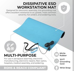 MWRF ESD Anti-Static Mat Kit with Wrist Strap & Grounding Cord 0.07”, (18”x47”)