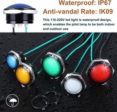 22mm 110VAC 220VAC Metal LED Indicator Light Waterproof IP67 Raised Head Blue