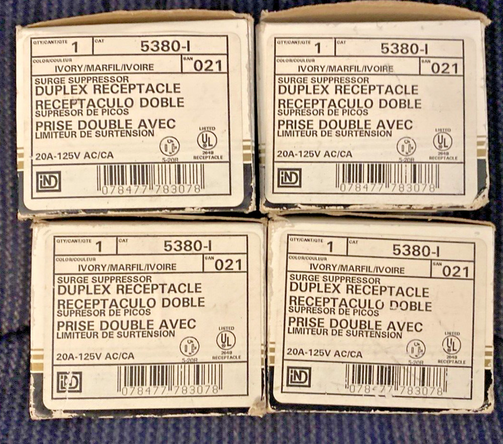 FOUR LEVITON 5380-I Surge Suppression Receptacles – IVORY – All New in Box