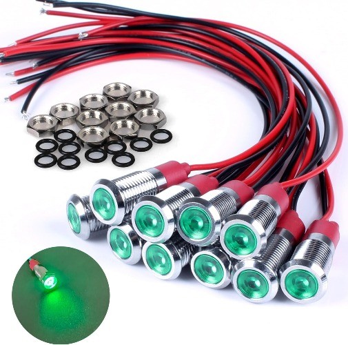 10Pcs 8mm 12 24 Volt LED Indicator Light Waterproof IP67 Indicator Light