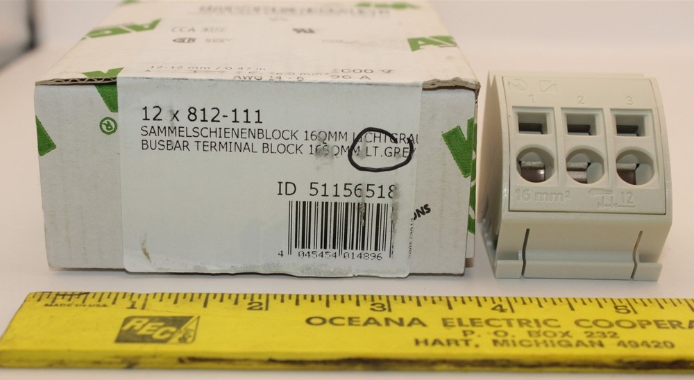 12 PIECE WAGO 812-111 BUSBAR TERMINAL BLOCK 16mm² (LIGHT GREY)
