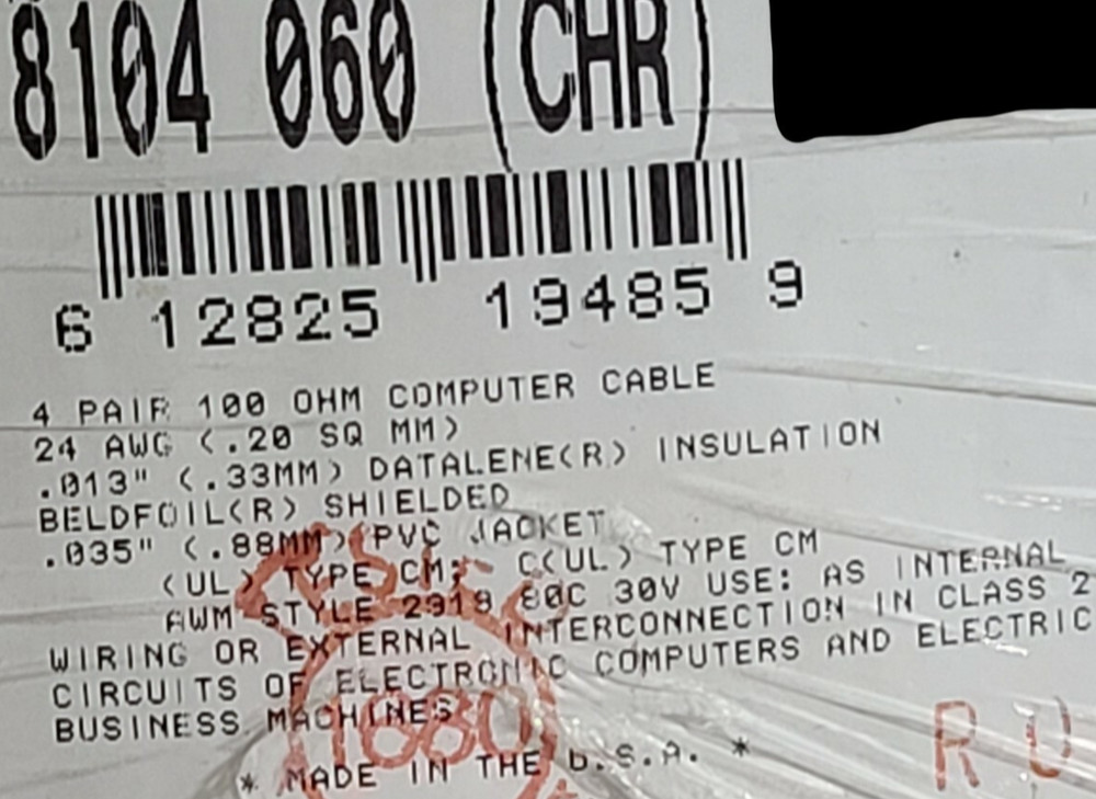 Belden 8104 24/4P Twist Pair Shield 100Ohm Datalene Computer/Control Cable /10ft
