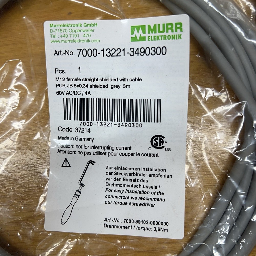 Murr Elektronik 7000-13221-3490300 Single Ended 5-Pin Cable Female M12 3 Meter