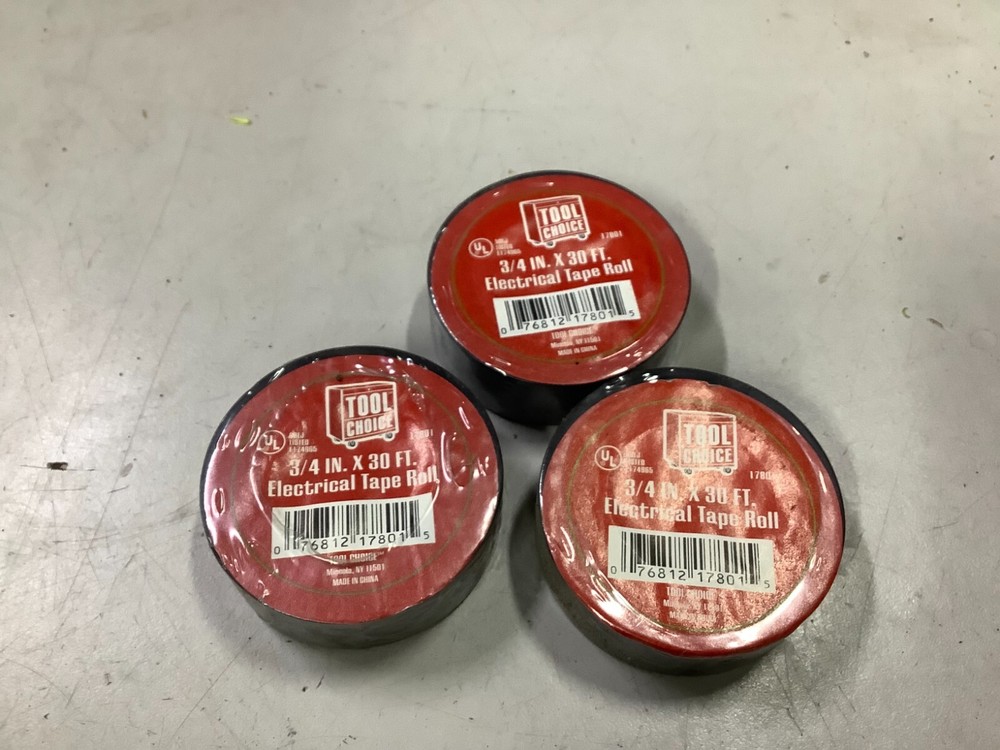 (3) ROLLS ELECTRICAL TAPE 3/4″ X 30 FEET TOOL CHOICE BLACK