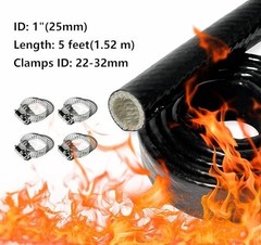 1″ ID Heat Shield Fire Sleeve Silicone Coated Fiberglass with 4 Clamps – 5FT Aut