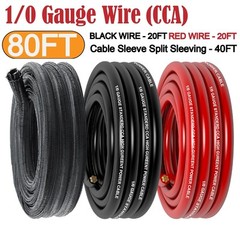1/0 Gauge Wire Copper Clad Aluminum CCA (20Ft Each 20FT+20FT+250A Fuse+40FT