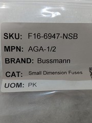 Bussmann AGA-1/2 Fast-Acting Glass Fuse 1/2A 250V Pack of 5 Electronic