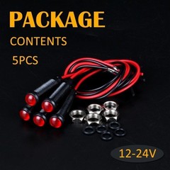 5pcs 6mm LED Indicator Light Plastic Black Signal Dot Lamp 12V 24V 1/4 Mounting