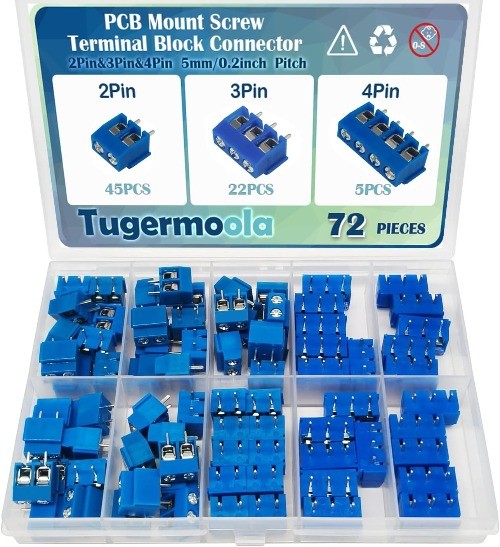 72PCS 5mm Pitch PCB Mount Screw Terminal Block Connector 2Pin 3Pin 4Pin Blue