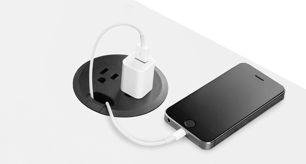 New UPLIFT Desk Power Grommet 2 outlets 1 cord, black, fits 3.15″ hole, PDC002