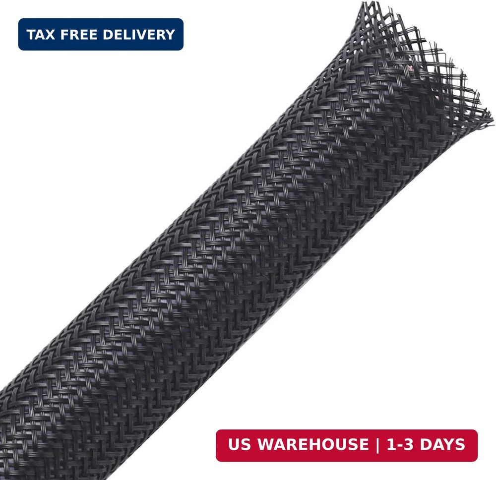 25ft – 1/2 inch PET Expandable Braided Sleeving – Black – Alex Tech Braided Cabl