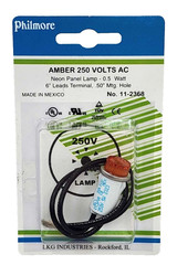 (1x) 250VAC – 1/2″ Amber Neon Panel Mount Indicator – 1/3W – 6″ Leads – 11-2368