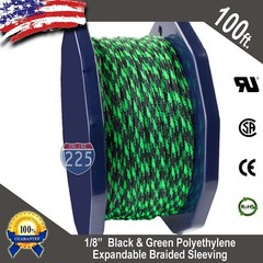 100 FT 1/8″ Black Green Expandable Wire Sleeving Sheathing Braided Loom Tubing