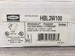 New HUBBELL HBL3W100 SPIKESHIELD TRANSIENT VOLTAGE SURGE SUPPRESSOR