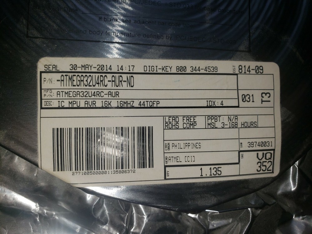 ATMEGA32U4RC-AUR 44TQFP 16Mhz AVR Micro vacuum sealed reel Atmel Microchip
