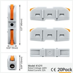 GKEEMARS 20 Pcs Wire Connector, 1 Conductor Compact Splicing Orange