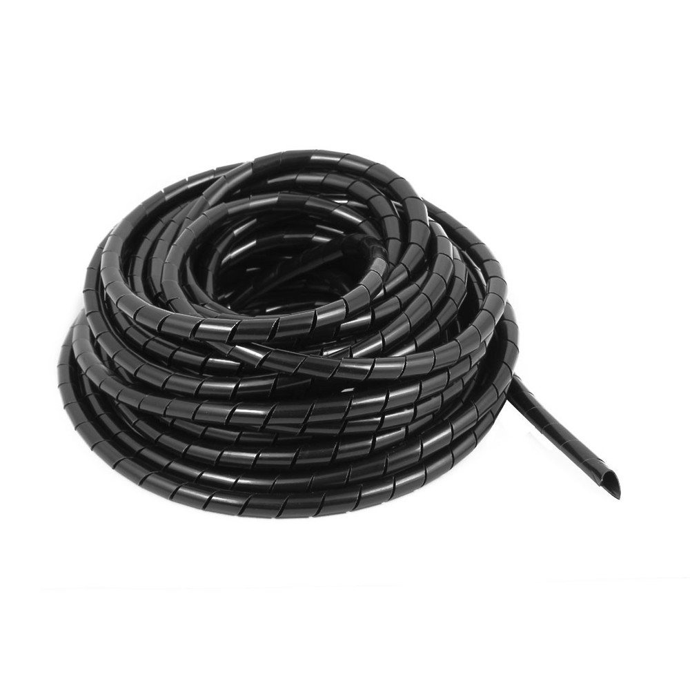 8mm Dia 10.5M Length Cable Wire Tidy Wrap Spiral Wrapping Band Organizer Black