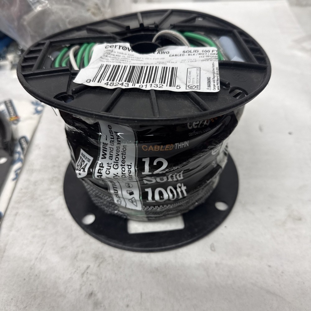 Cerrowire Tri-Wire 100 ft. 12/3 Solid CU THHN Black White Green Heat Resistant