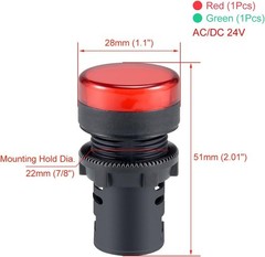 Red Green Indicator Light AC DC 24V 22mm Panel Mount Electrical Con Style: 24V