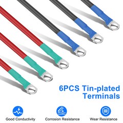 Heavy-Duty 6AWG Battery Cables, 6Pcs 12V 30cm/12in with 3/8″ M10 Connectors
