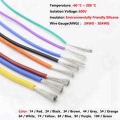 Flexible Silicone Cable Wire 2AWG – 30AWG High Temp 0.08mm Tinned Copper Wire UL