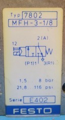 Festo Solenoid Valve / 7802 / MFH-3-1/8 With Magnet Coil / 1.5…8 bar