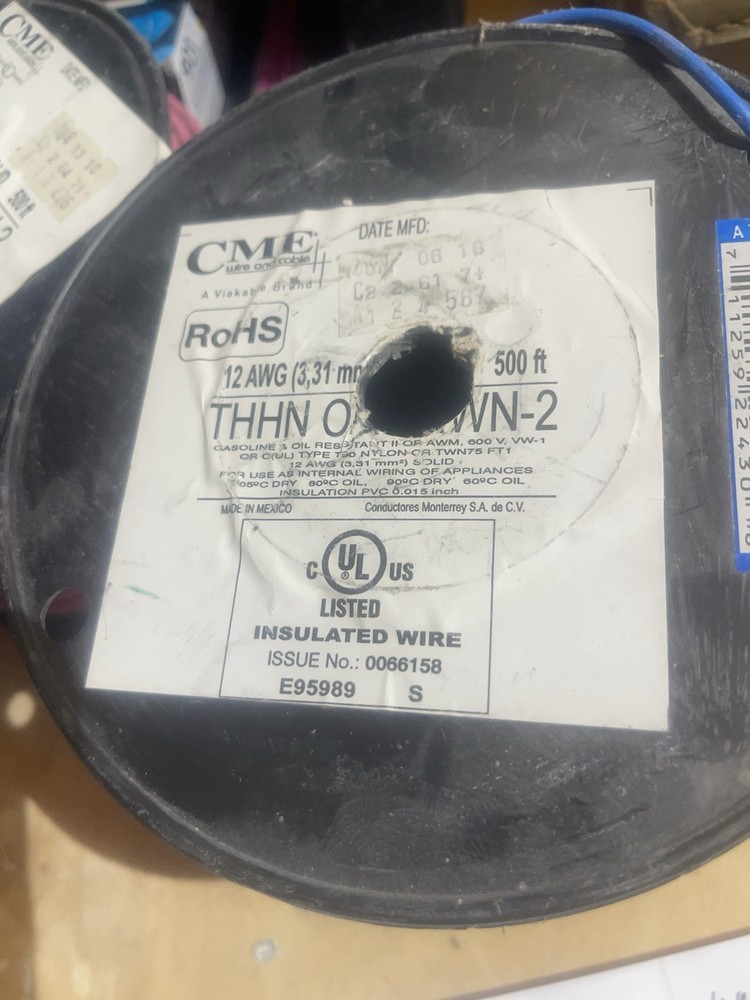 CME 3, 31 MM2 Solid approxima 165” THHN/THWN Type T90 UL Listed Green CMC 12 Awg