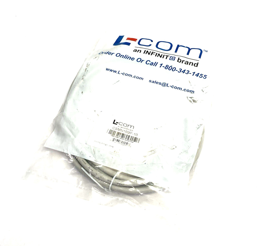 L-com CSMN15MF-10 Deluxe Molded D-Sub Cable, DB15 Male / Female, 10.0 ft