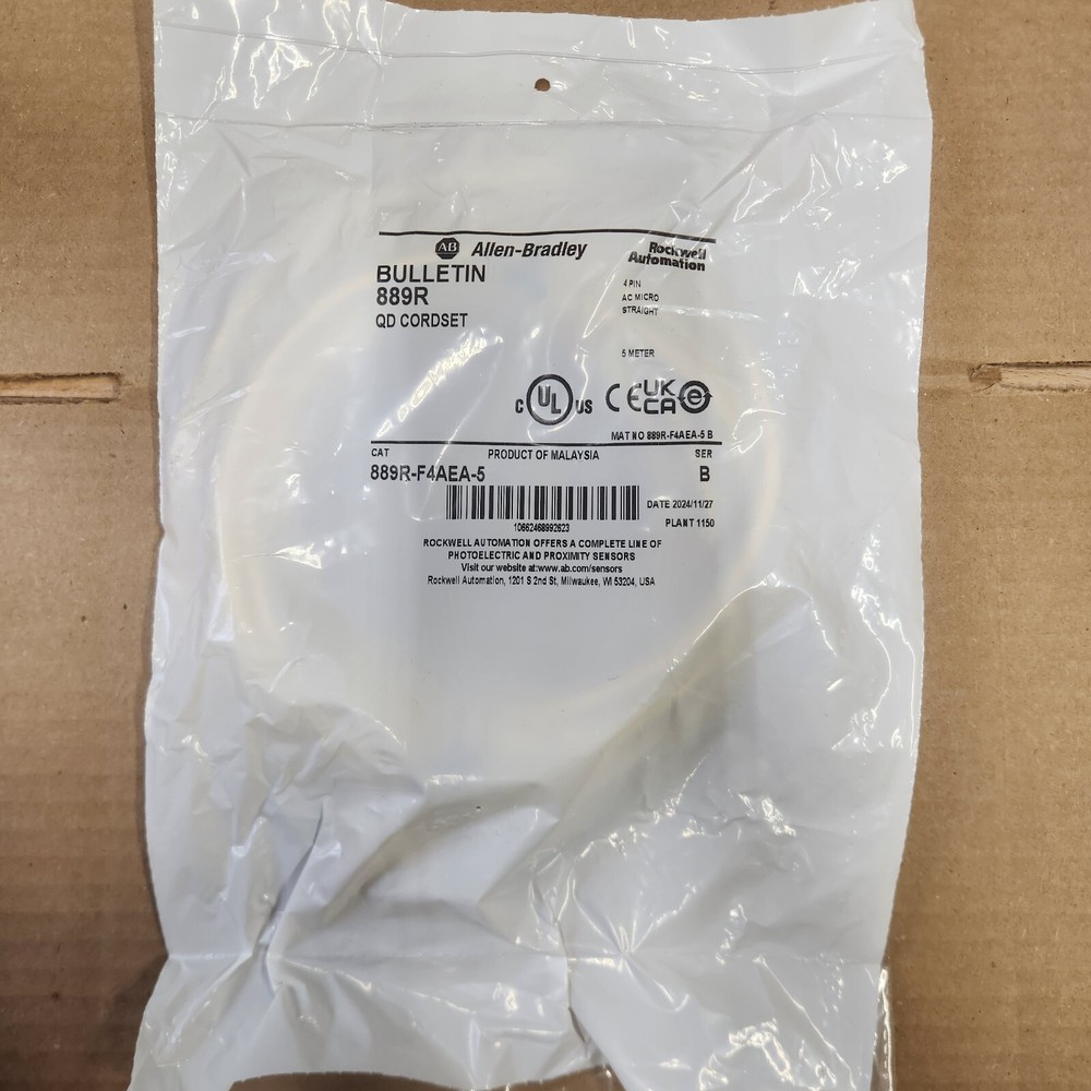 New Allen Bradley 889R-F4AEA-5 | QD Cordset | 4 PIN AC MICRO STRAIGHT 5 METER