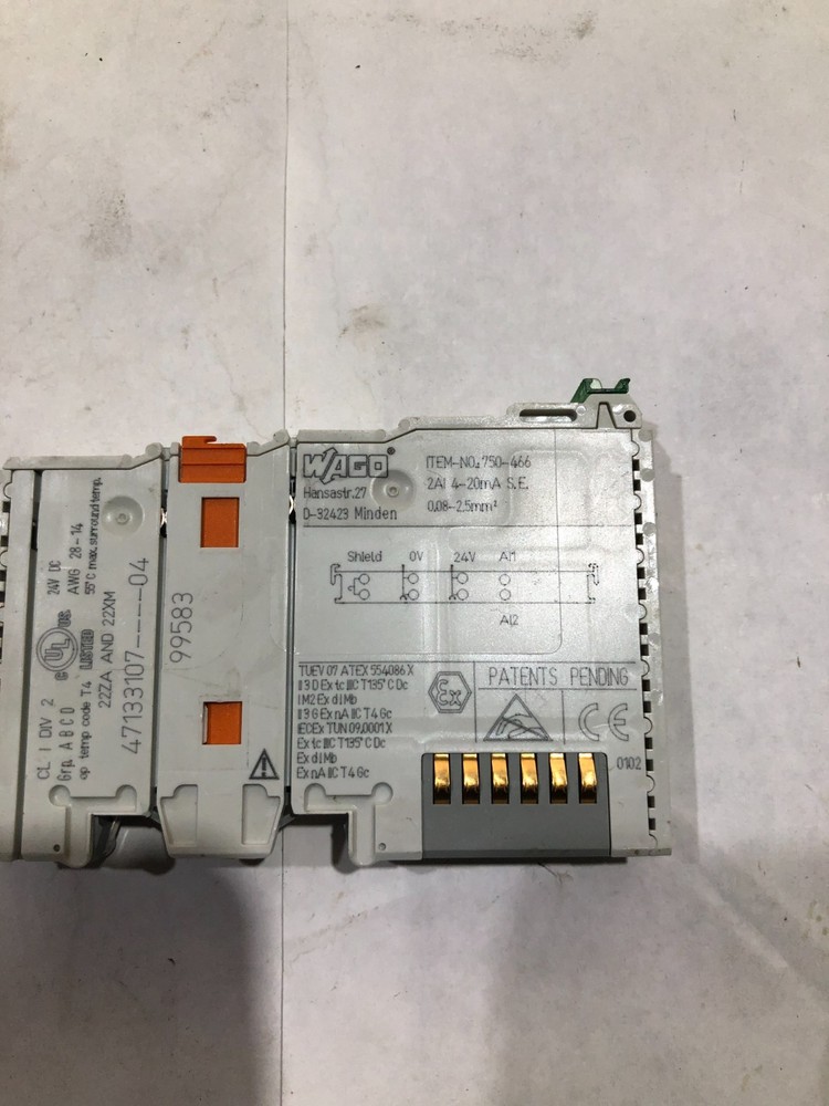 Wago 750-466 Din Rail Mount 8-Channel 24-Volt DC 0.2ms Digital Input Module