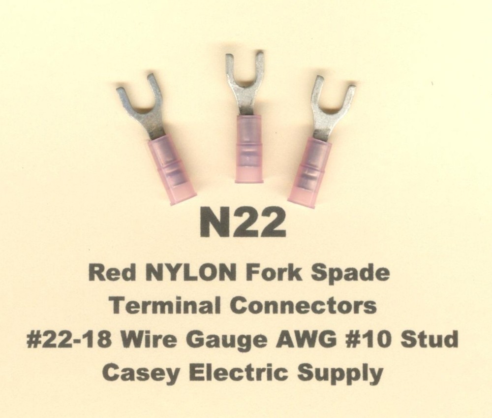 25 Red NYLON Fork Spade Terminal Connectors #22-18 Wire Gauge AWG #10 Stud MOLEX