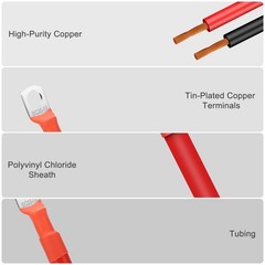 2PCS 2AWG Battery Cable with 3/8″ Tinned Copper Lugs Pure Copper RV Marine Solar