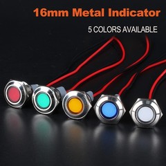 16mm Metal Indicator Light Mounting Hole 5/8 110VAC 220VAC 20mA IP67 Waterproof