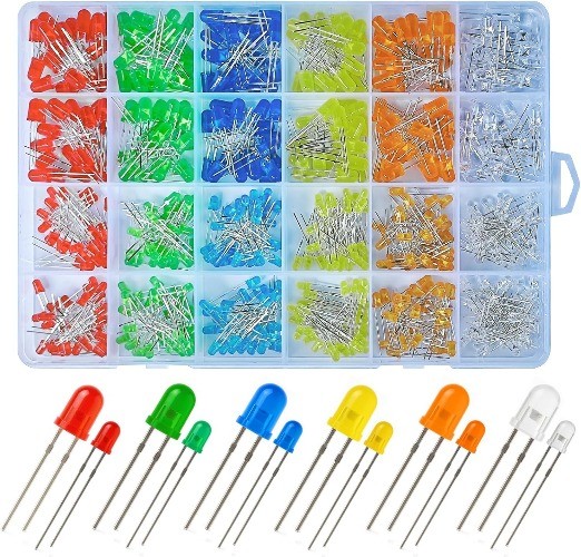 600Pcs 3mm 5mm LED Diode Assortment Kit 6 Colors White Red Blue Green Yellow