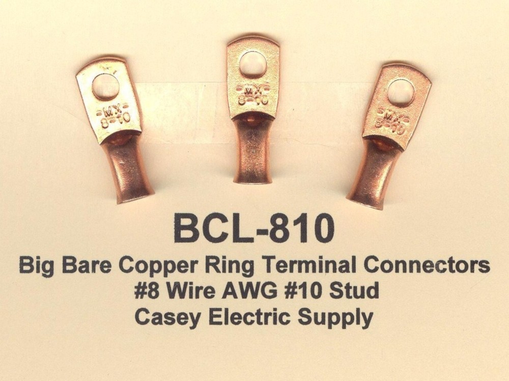 10 Bare Battery BIG COPPER LUG Ring Terminal Connectors #8 Wire Gauge #10 Stud