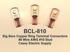 10 Bare Battery BIG COPPER LUG Ring Terminal Connectors #8 Wire Gauge #10 Stud