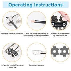 Battery Cable Lug Crimping Tool Heavy Duty 10-1 AWG W 60PC Copper Ring Terminal