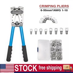 Battery Cable Lug Crimping Tool Heavy Duty 10-1 AWG W 60PC Copper Ring Terminal
