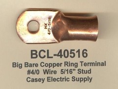 10 Bare Battery Big COPPER Lug Ring Terminal Connector 4/0 Wire Gauge 5/16″ Stud