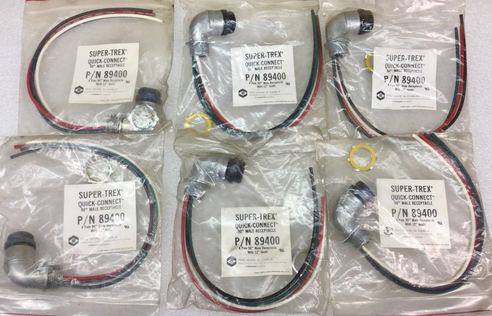 TPC 89400 4-PIN 90 DEGREE MALE RECEPTACLE WITH 12″ LEAD [SET OF 6] NEW N PKG