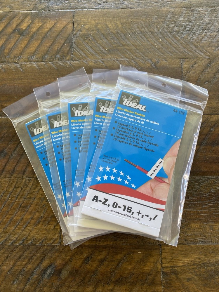 QTY:5 NEW IDEAL #44-102 Wire Marker Booklet Self Sticking, Legend A-Z 0-15 ,+,-/
