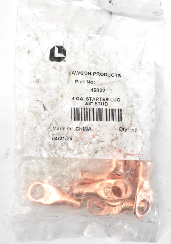 Lot of 10 Lawson 45822 4 Gauge Starter Lugs 3/8″ Stud Copper Tools Pack
