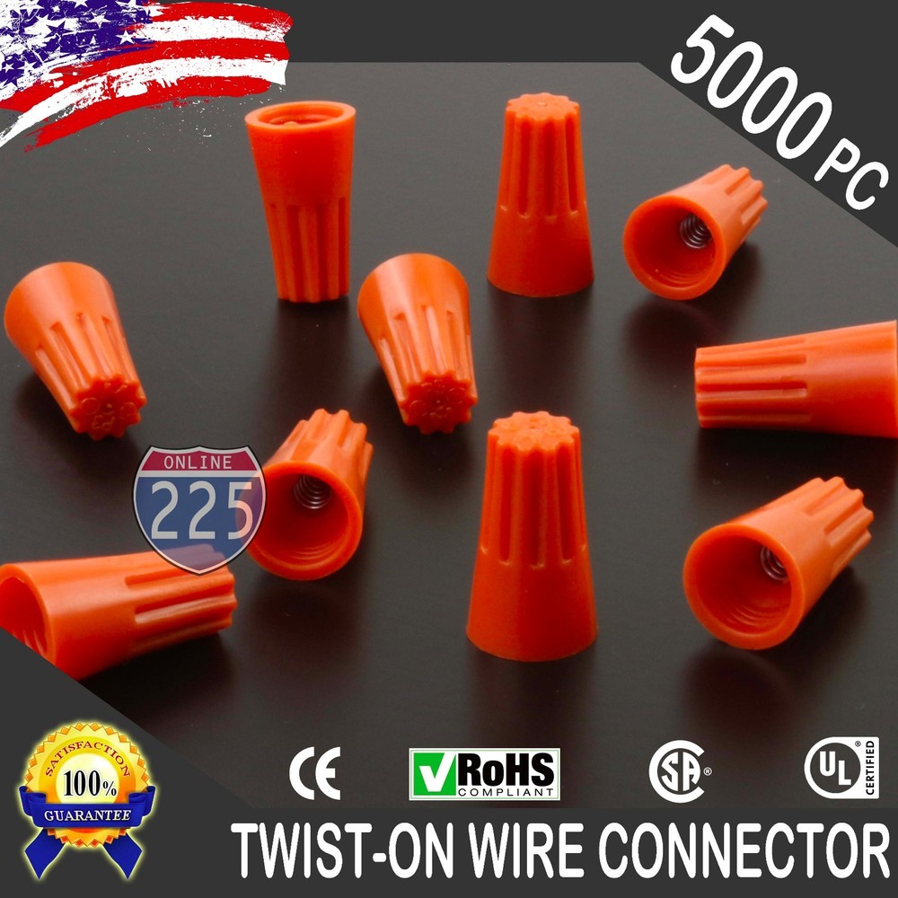 (5000) Orange Twist-On Wire Connector Connection nuts 22-14 Gauge Barrel Screw